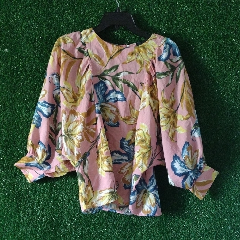 RainElegant Floral Blouse - Pink, Yellow, Blue